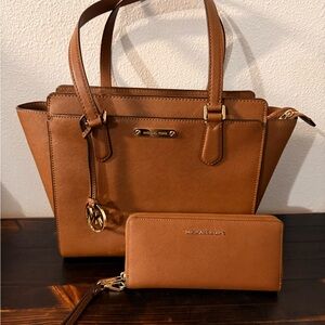 Michael Kors Tan Satchel and Wallet Set